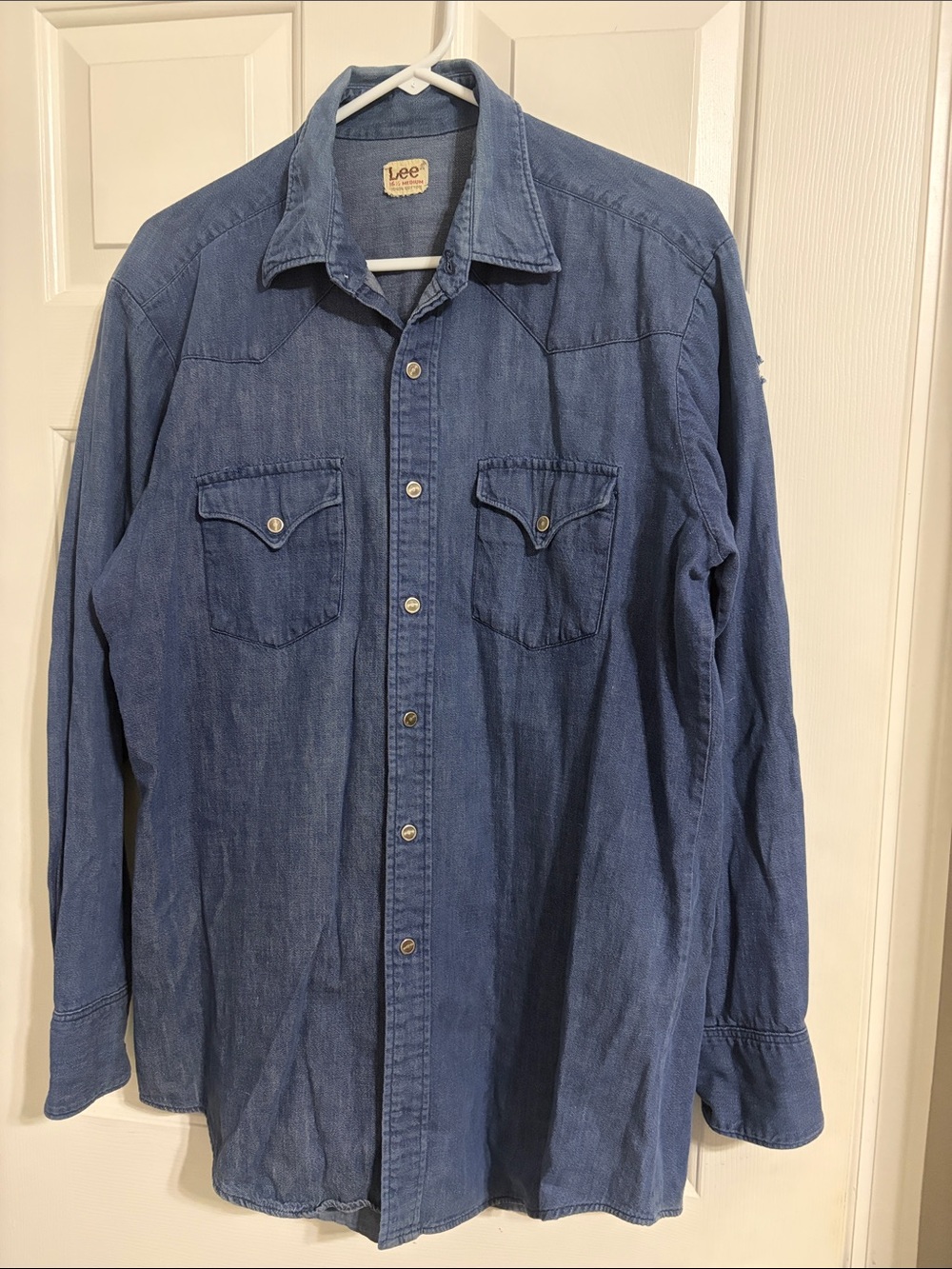 Vintage 70s Lee Men's Indigo Denim Button-Down 100% Cotton Western Shirt